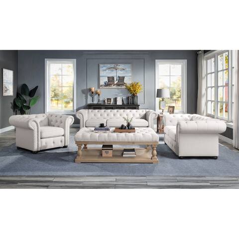 Corvus Aleksis 4-piece Tufted Rolled Arm Chesterfield Sofa and Ottoman Set