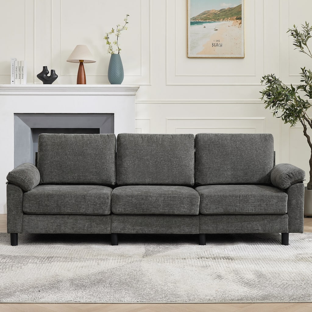 90" Chenille Upholstered 3-Seater Sofa Couch Sectional Sofa with Pillow Top Arms