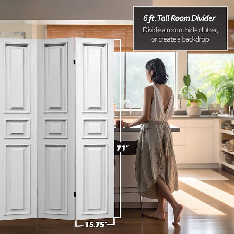 6 ft. Tall Double Sided White Door Panel Canvas Room Divider
