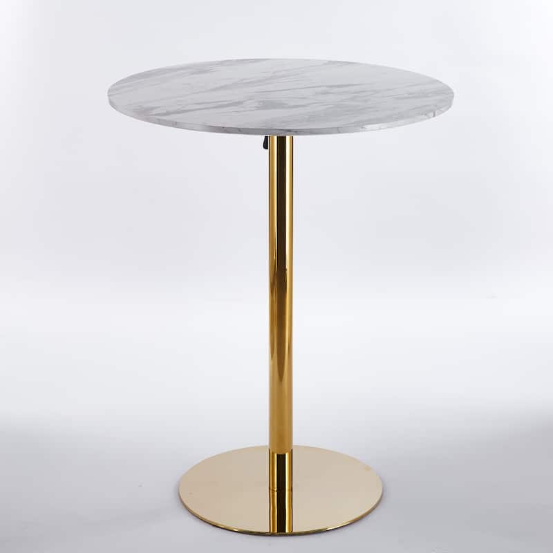 31.5"Folding Golden And White Tulip Bar Table Mid-Century Bar Table For 2-4 People With Round MDF Table Top
