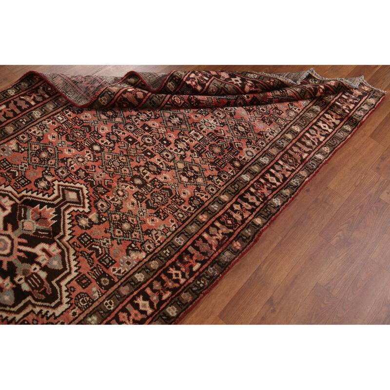 Hand Knotted Oriental 100% Wool Carpet Traditional Medallion Pink Hamedan Runner Rug - 9' 11'' X 3' 6''