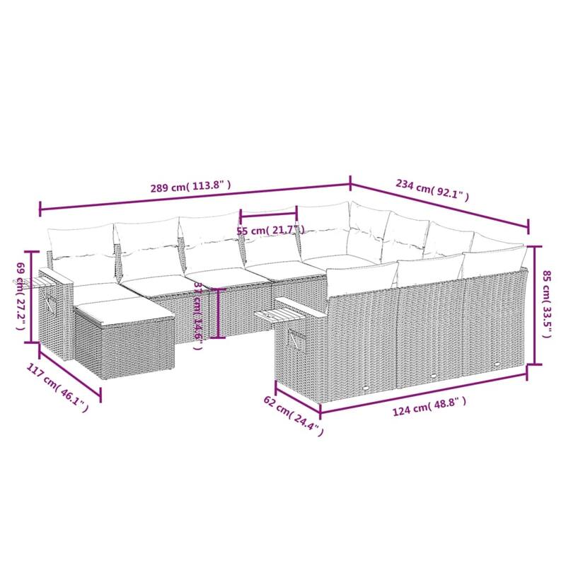 vidaXL Garden Sofa Set Black - 21.7 x 21.7 x 14.6 in