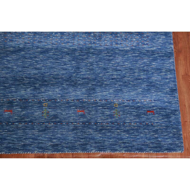 Hand Knotted Oriental 100% Wool Carpet Tribal Tribal Navy Blue & Blues Gabbeh Area Rug - 9' 9'' X 8' 0''