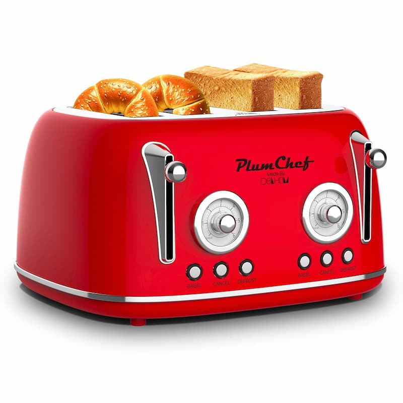 4-Slice Retro Style Toaster, Dual Control with Warming Rack, 6 Browning Settings, Bagel/Defrost Functions