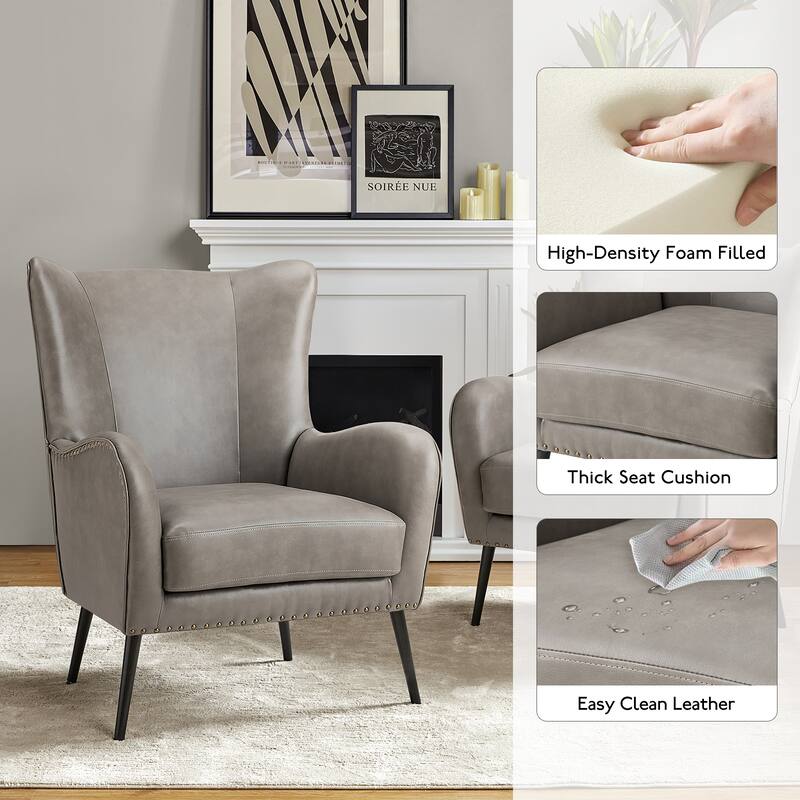 Invidiae Wooden Upholstered Armchair with Metal Legs Set of 2