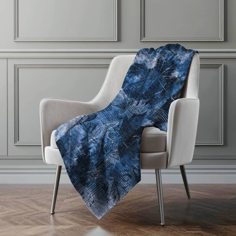Premium Machine Washable Floral Abstract Sherpa Throw Blanket - Navy - 4'2" x 5'10"