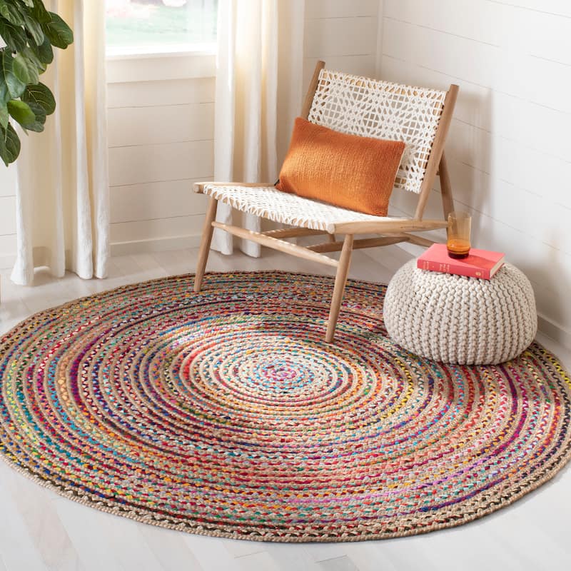 SAFAVIEH Handmade Cape Cod Eponine Coastal Jute Rug - 10' Round - Natural/Multi