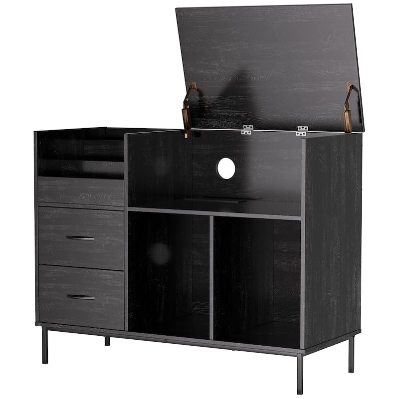 Record Player Stand with Power Outlet & Flip-Down Lid,Turntable Table with Storage,Media Console with 2 Drawers
