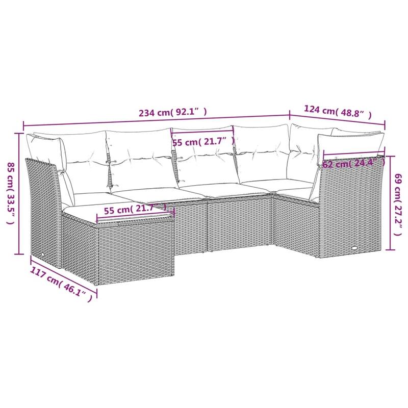 vidaXL Garden Sofa Set Grey, Dark Grey - 24.4 x 24.4 x 27.2