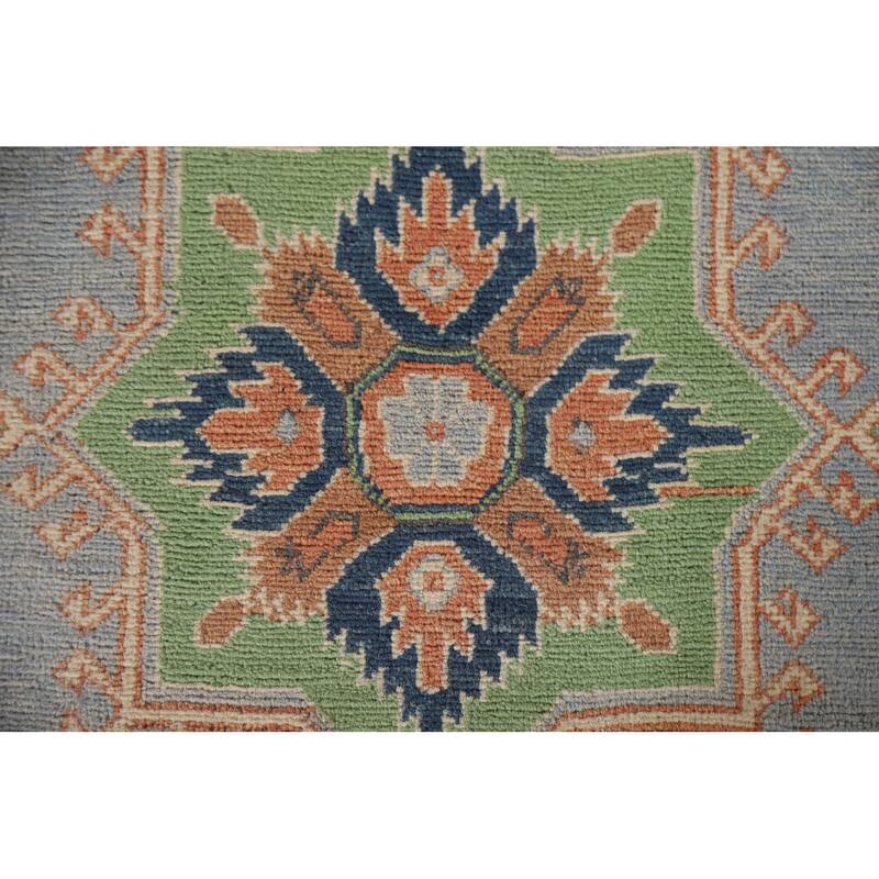 Hand Knotted Oriental 100% Wool Carpet Traditional Geometric Greys & Charcoal Kazak Area Rug - 9' 10'' X 6' 10''