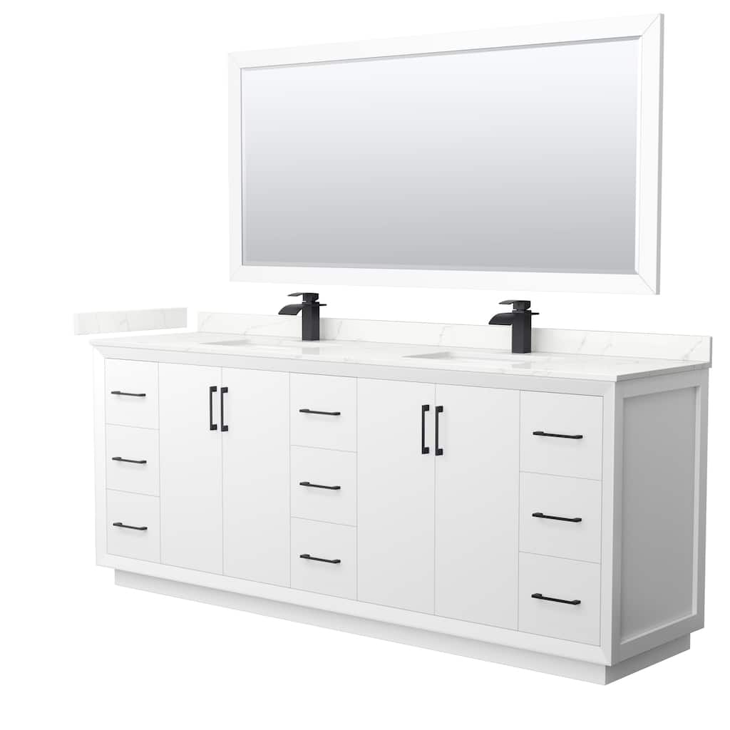 Strada 84-inch Double Vanity, Quartz Top, 70-inch Mirror