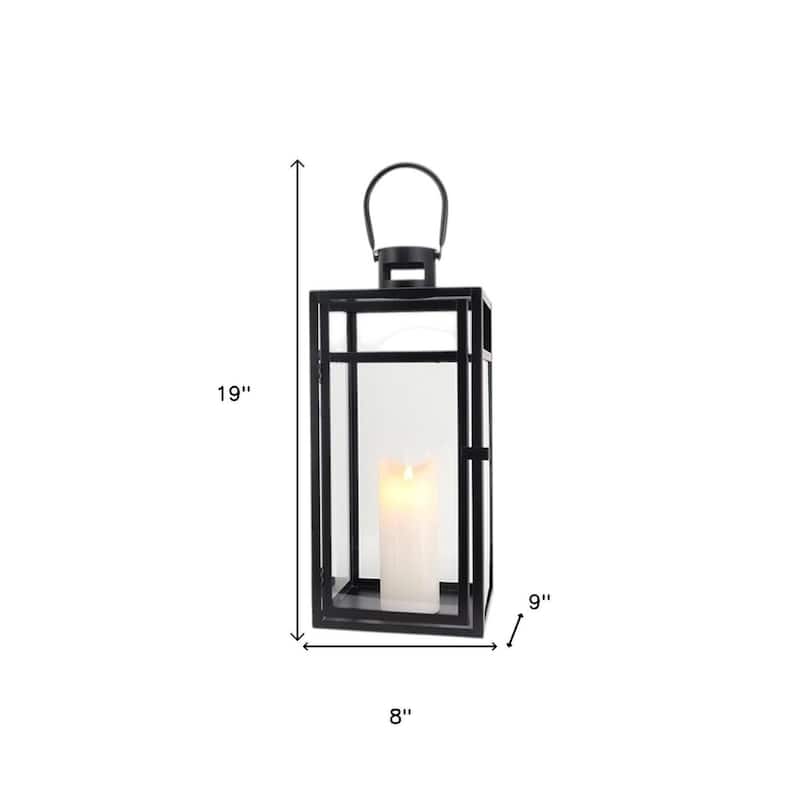Set of Three Clear And Black Glass And Stainless Steel Tabletop Lantern Candle Holders