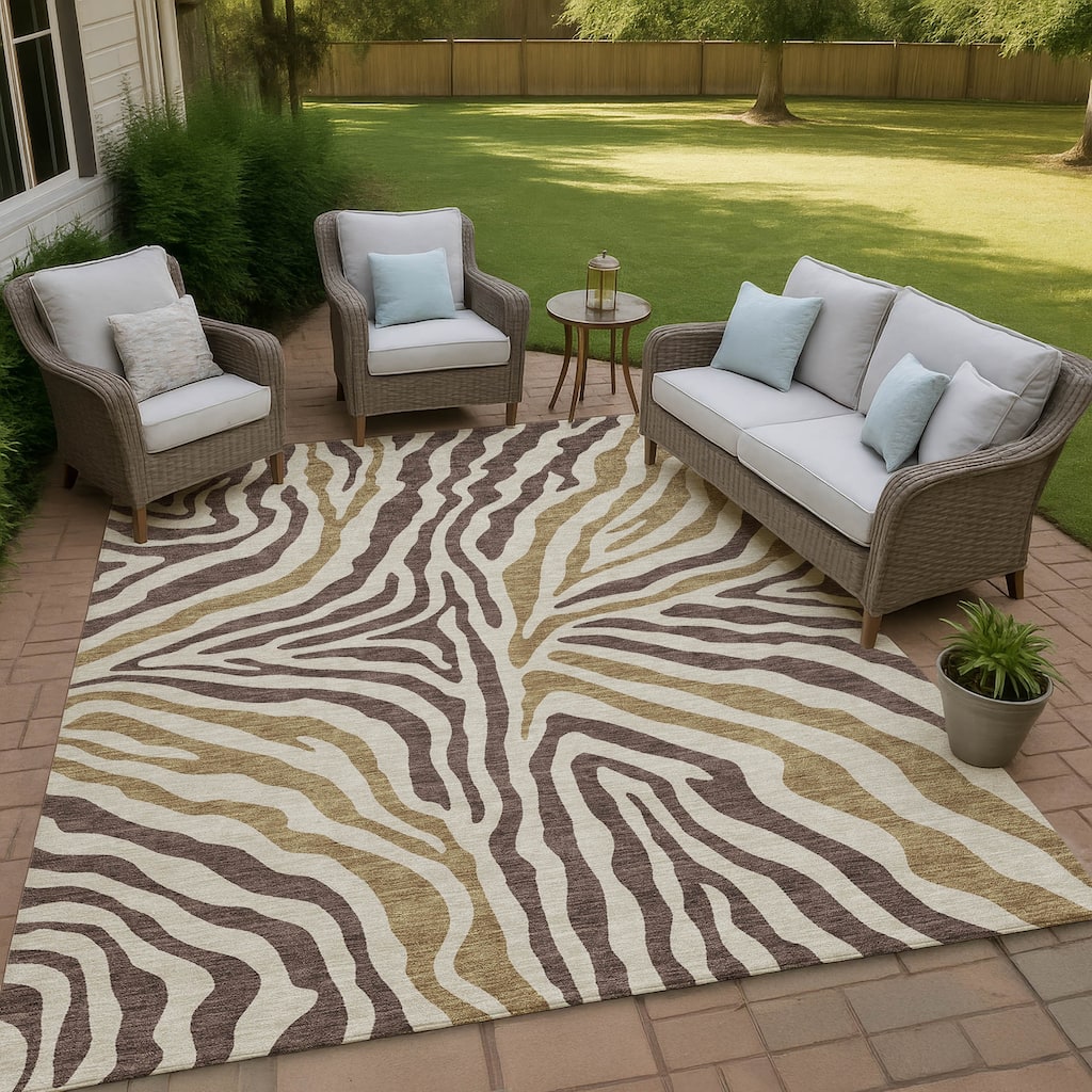 Machine Washable Indoor/ Outdoor Modern Prints Chantille Rug