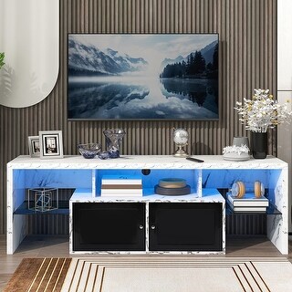 LED Light TV Stand, TV Cabinet with Adjustable 2 Clear Wave Laminates ...
