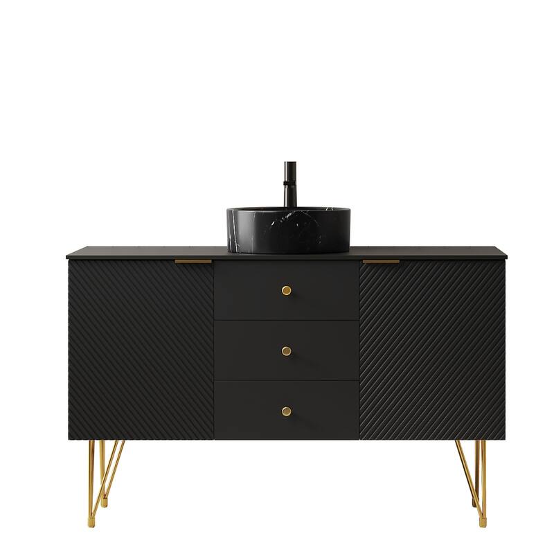 GDFStudio - Gema 48" Freestanding Bathroom Vanity with Black Sintered Stone Top, Gold Legs & Ceramic Basin