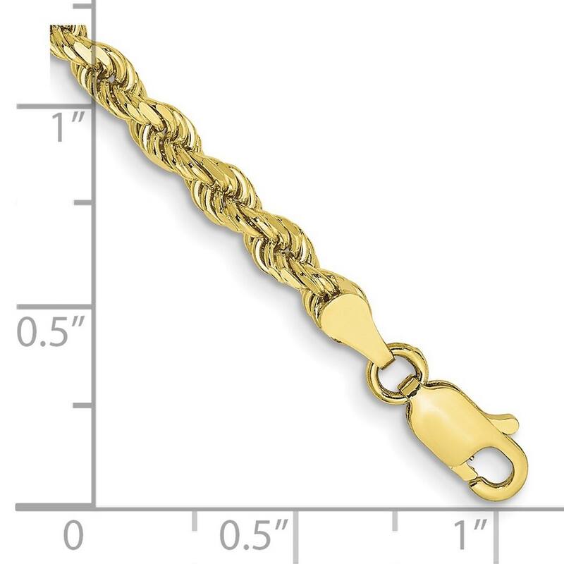 Curata 10k Yellow Gold Unisex 3.5mm Semi Solid Diamond Cut Rope Chain Bracelet Options: 7" 8" 9"