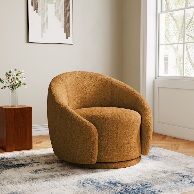 35" Wide 360-Degree Swivel Accent Barrel Chair - Boucle - Rusted Orange