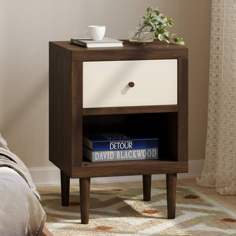 Roomfitters Mid-Century Modern End Table with Drawer and Open Shelf, Side Table for Bedroom or Living Room