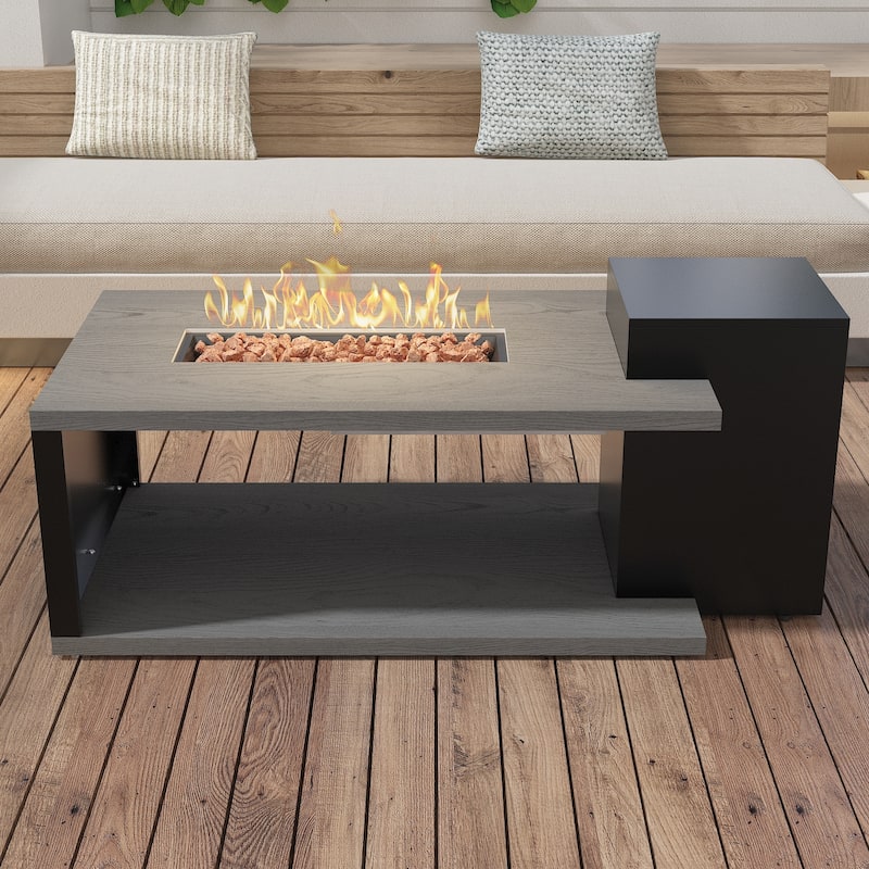 Outdoor Propane Fire Pit Table w/Hidden Tank Cabinet 50,000 BTU Gas Fire Table for Patio Deck CSA Certified