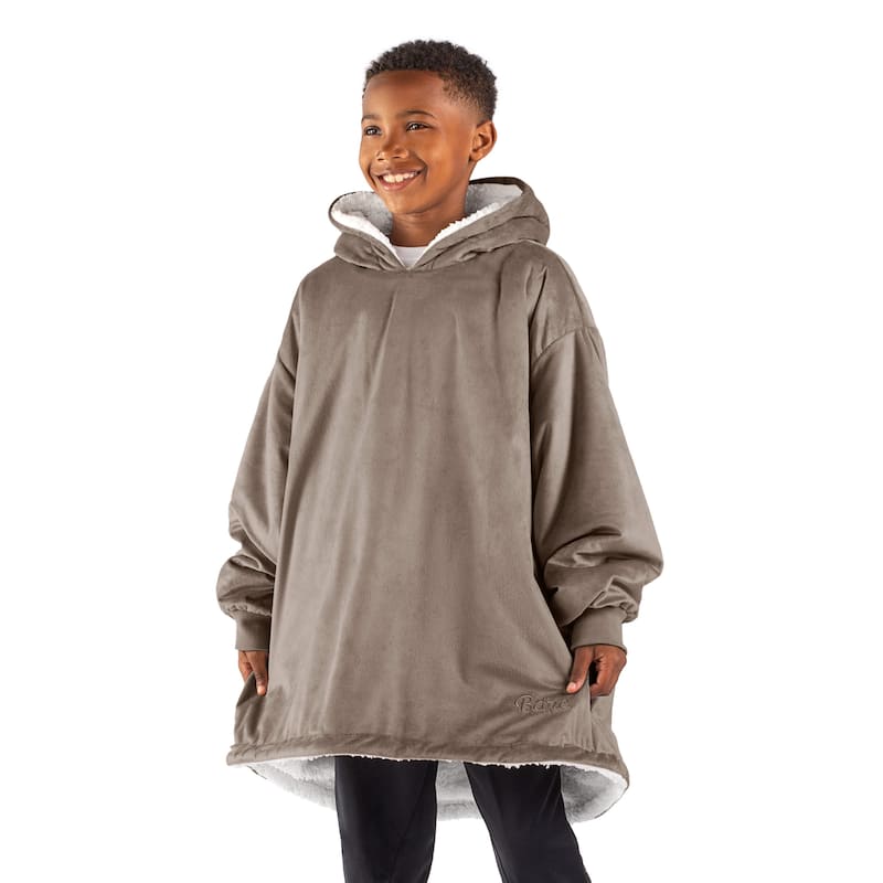 Bare Homey B-Cozy Oversized Sherpa Wearable Blanket - Youth - Taupe