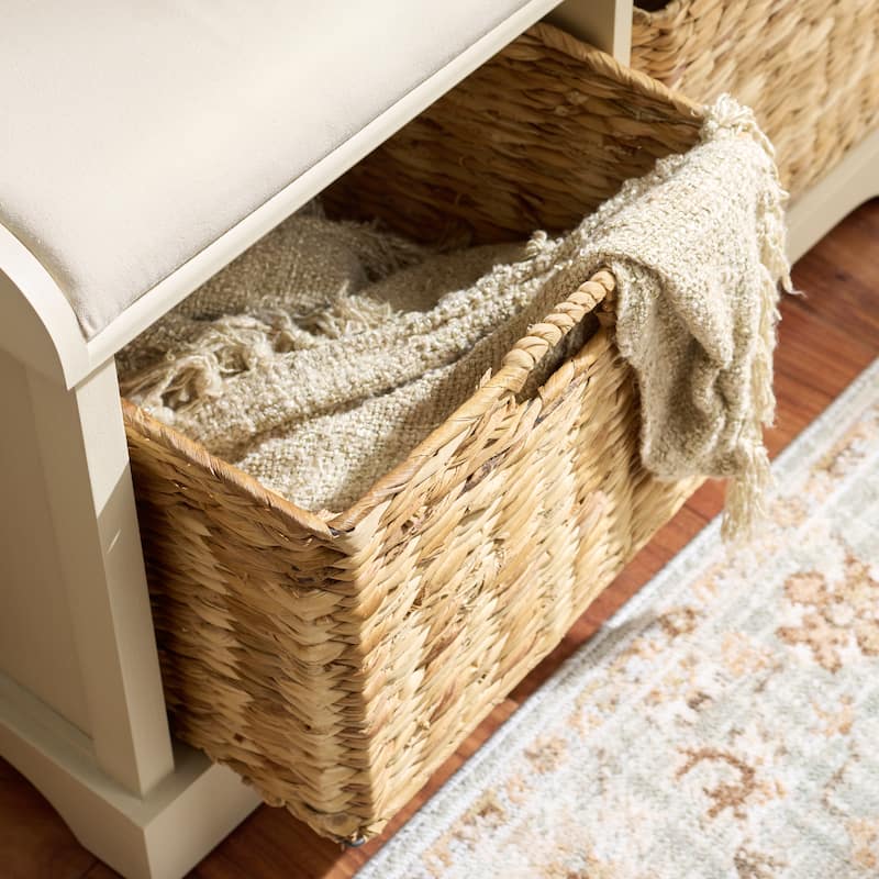 SAFAVIEH Euphemia Brown Woven Storage Basket Bench - 33.5" x 16.1" x 19.9" - 34"W x 16"D x 20"H