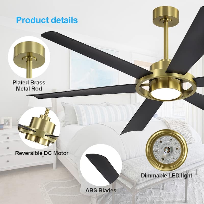 60 in. 6-Plywood Blades Indoor LED Ceiling Fan with Remote