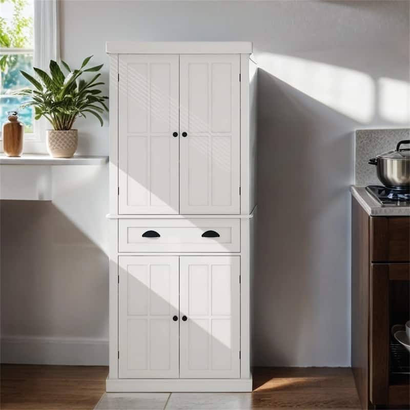Kitchen Pantry Storage Cabinet,w/4 Doors,Drawer,2 Adjustable Shelves