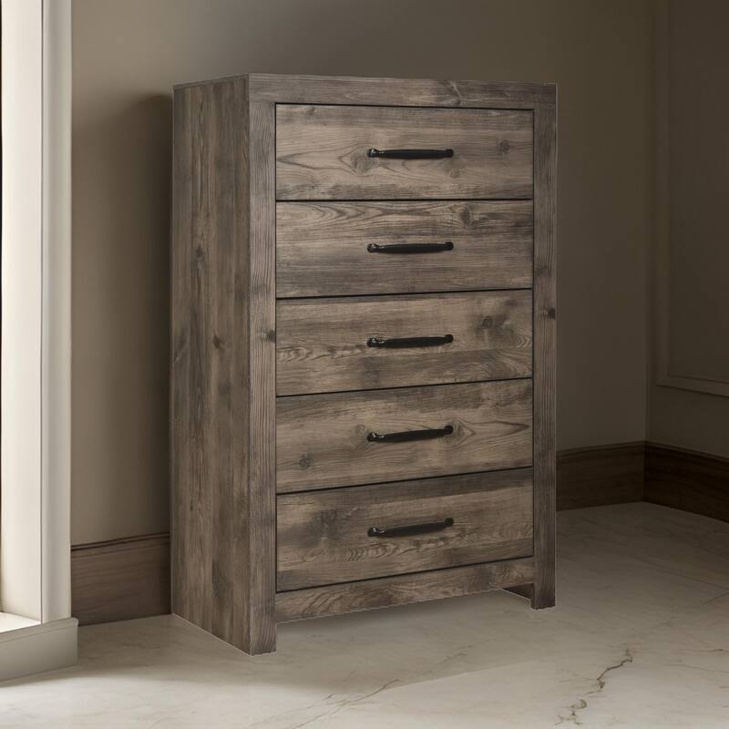 Ent 49 Inch Tall Dresser Chest, 5 Drawers with Black Handles, Greige Brown