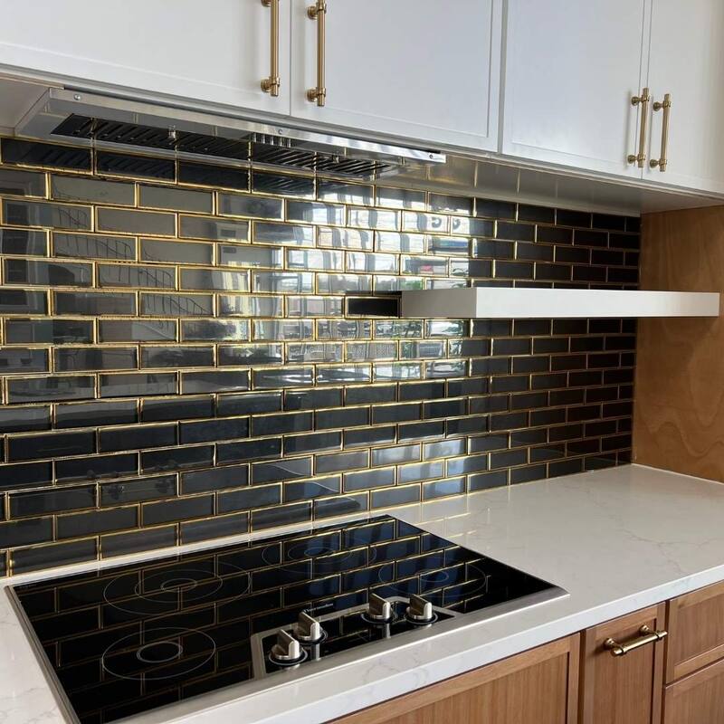 The Tile Life Athena 2x6 Black/ Gold Matte Glass Subway Mosaic Backsplash & Wall Tile
