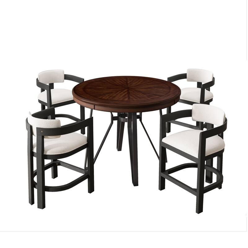 Netia 5-Piece Counter-Height Bar Set with Boucle Upholstered Chairs and Metal Table Base by Christopher Knight Home