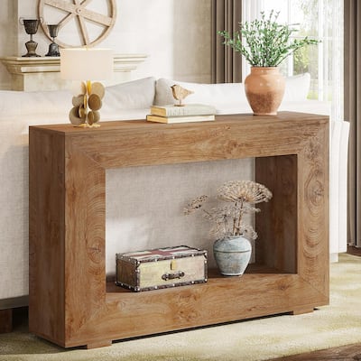 47" Farmhouse Console Table with Storage and Open Shelf for Hallway