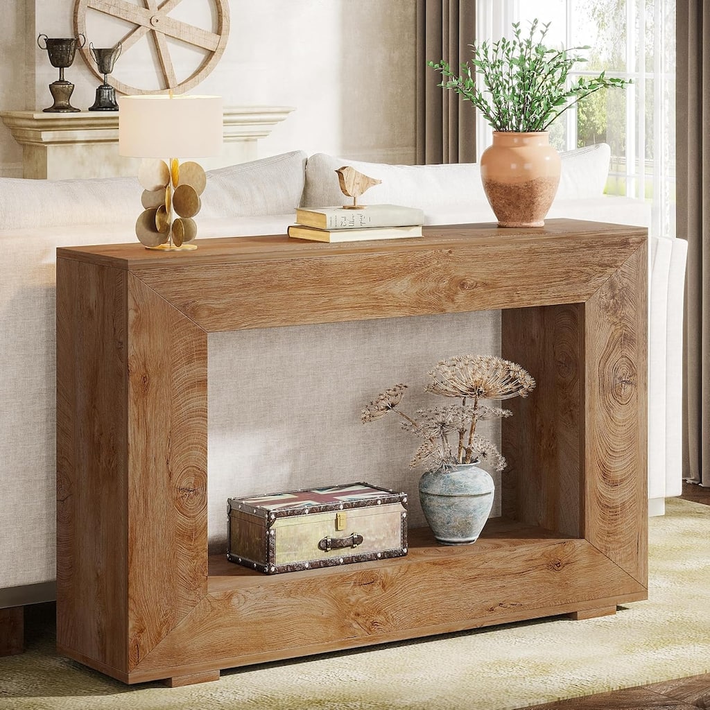47" Farmhouse Console Table with Storage and Open Shelf for Hallway