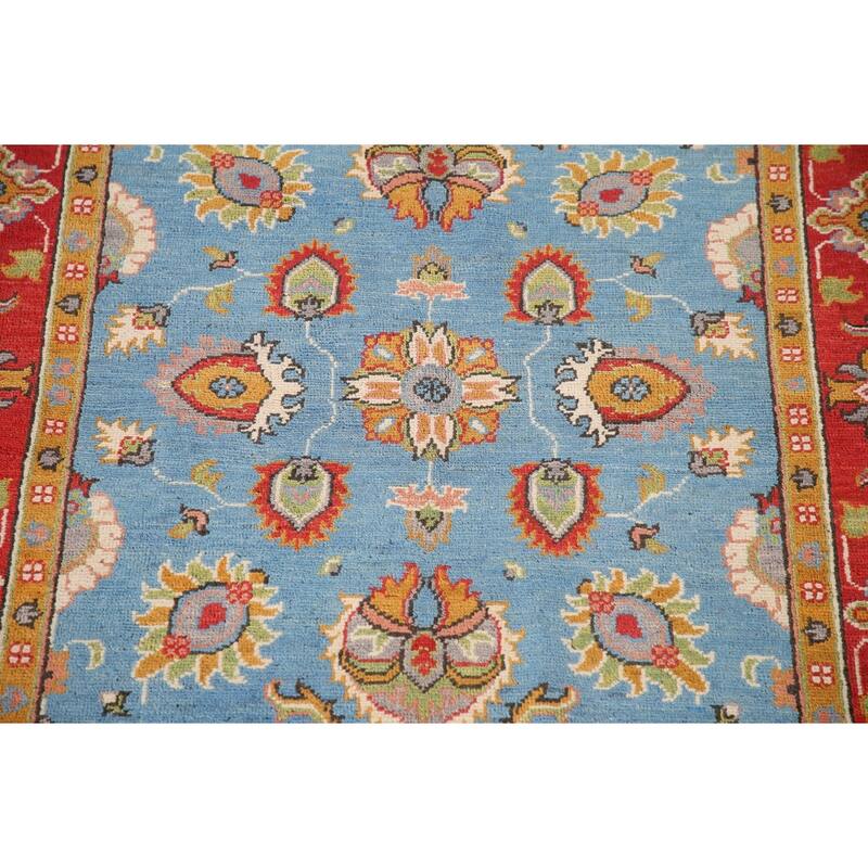 Light Blue Floral Kazak Oriental Area Rug Hand-Knotted Wool Carpet - 4'1"x 6'0"