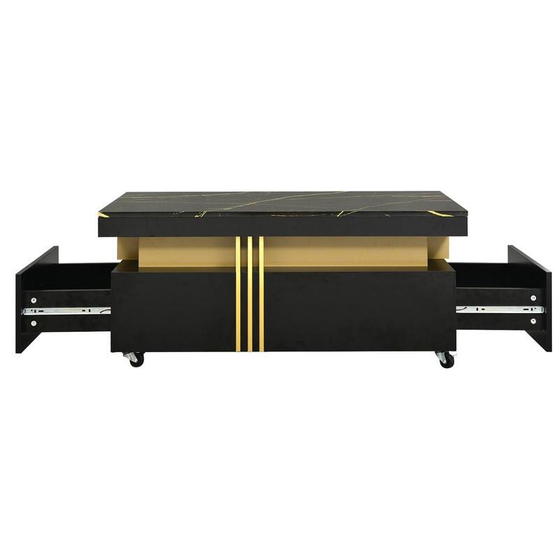 Modern/Luxury Wood Coffee Table For Living Room,Cocktail Table with Storage Drawers,Faux Marble Top