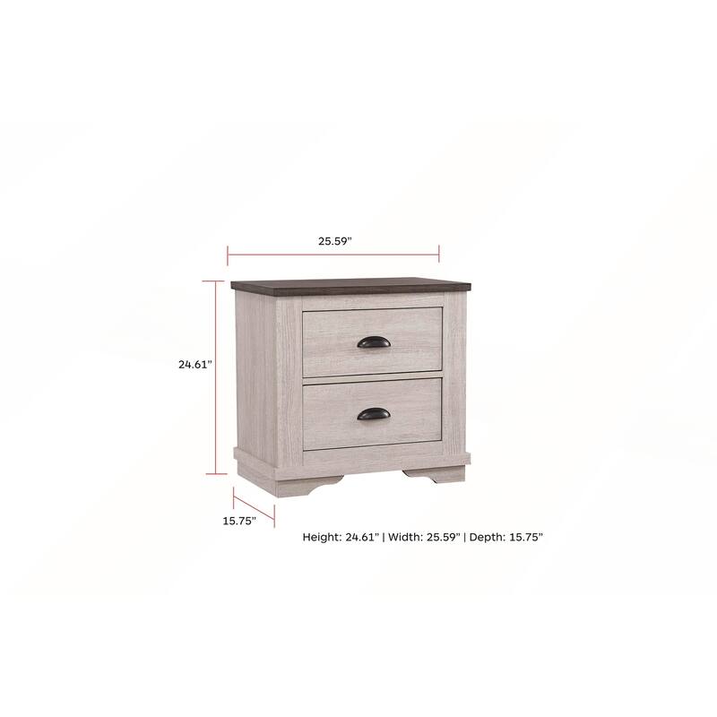 1pc Contemporary Two-Drawers Nightstand with Metal Hardware