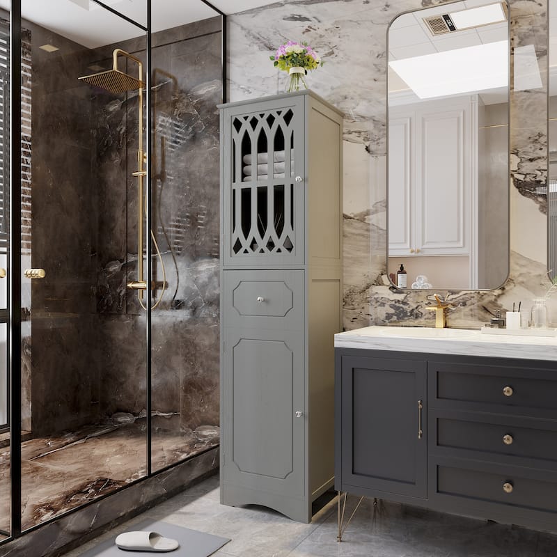 Tall Bathroom Cabinet,with Drawer and Doors,Adjustable Shelf