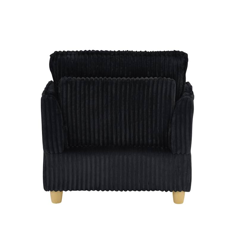 Single-seat Corduroy Sofa with Ottoman and Throw Pillows, 60x36x34 inches, Black