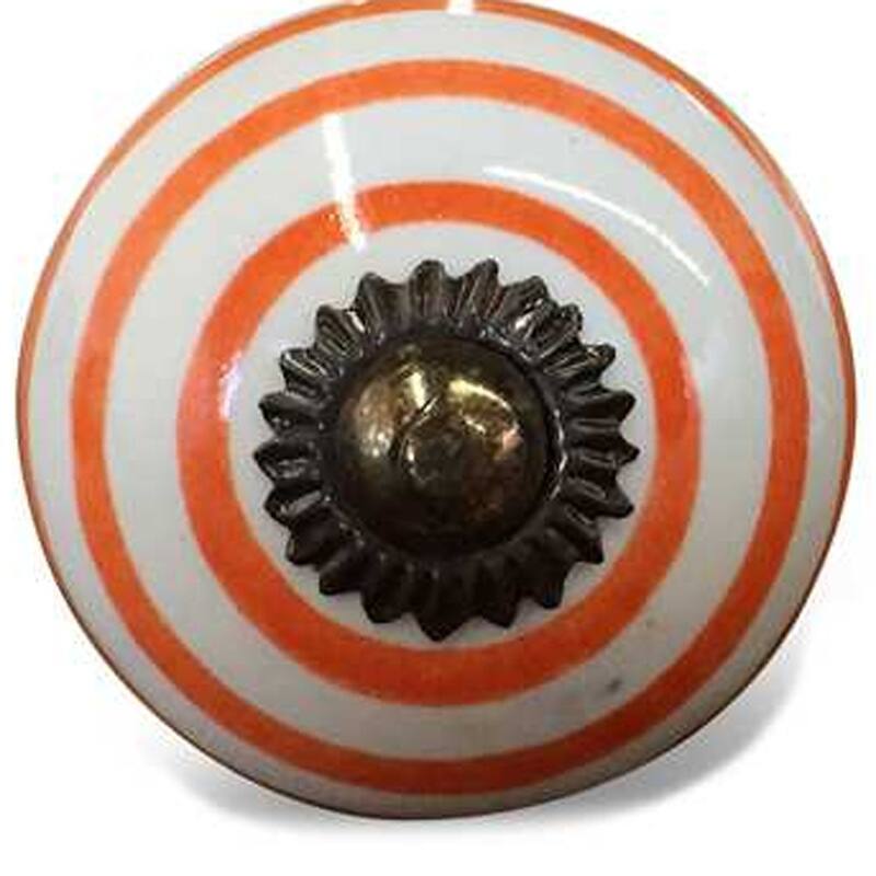 HomeRoots Set of Twelve Orange And White Geometric Ceramic Drawer Pull Knobs - 1.5" x 1.5" x 1.5"