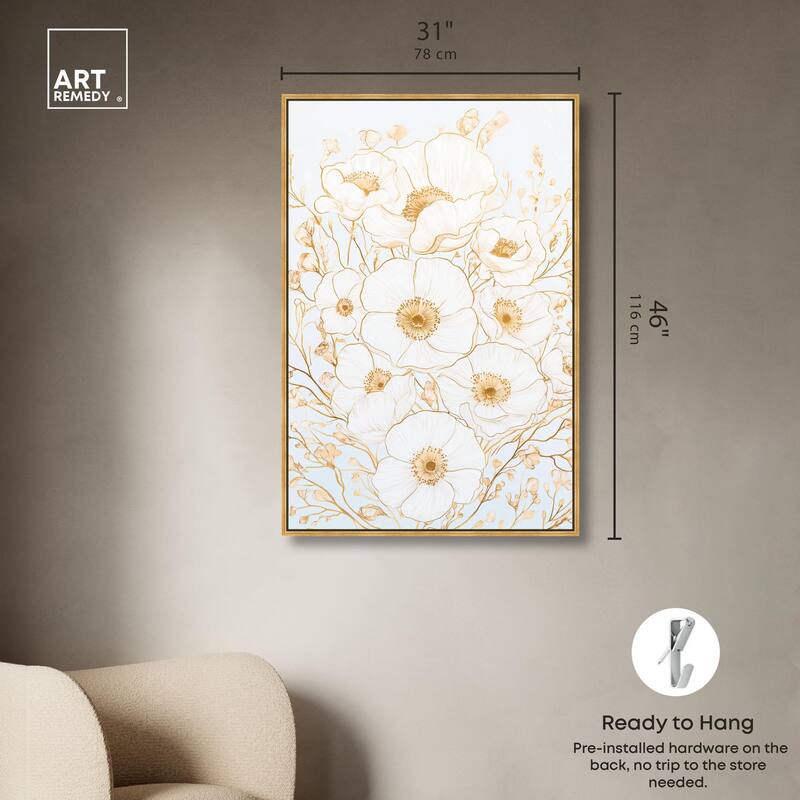 White and Gold Poppies II Canvas by Art Remedy