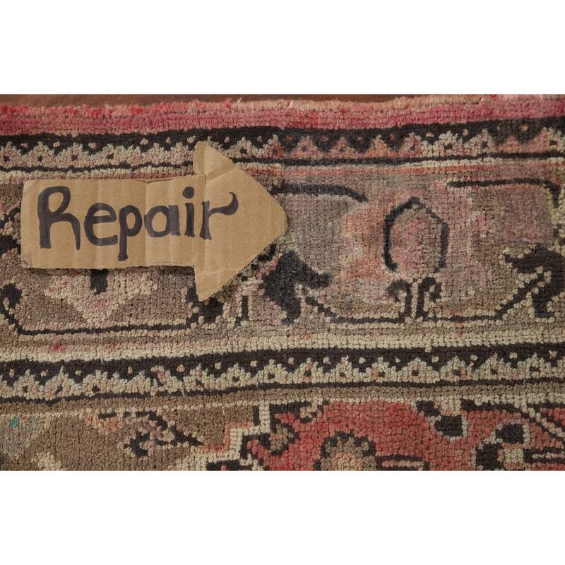 Pink Geometric Joshaghan Persian Vintage Area Rug Handmade Wool Carpet - 4'6" x 7'4"