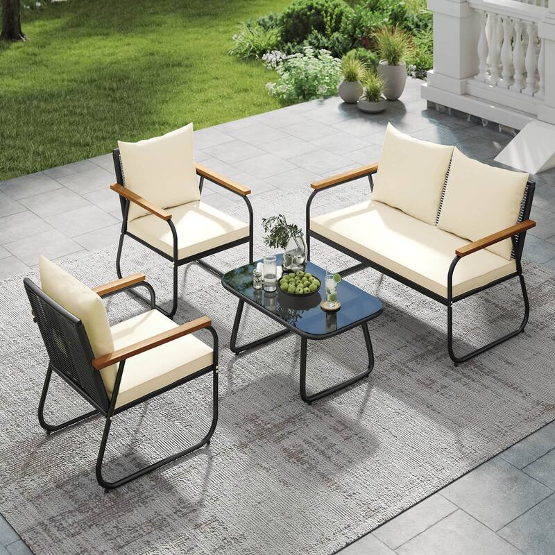 Costway 4/8 PCS Patio Furniture Set with Tempered Glass Coffee Table