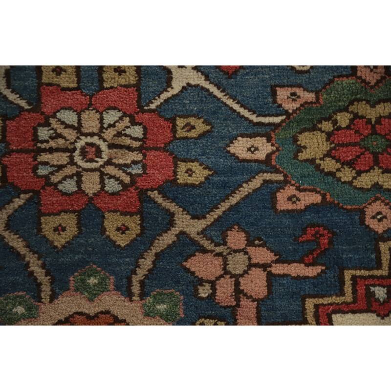 Hand Knotted Oriental 100% Wool Carpet Traditional Floral Navy Blue & Blues Heriz (serapi) Area Rug - 12' 3'' X 9' 9''
