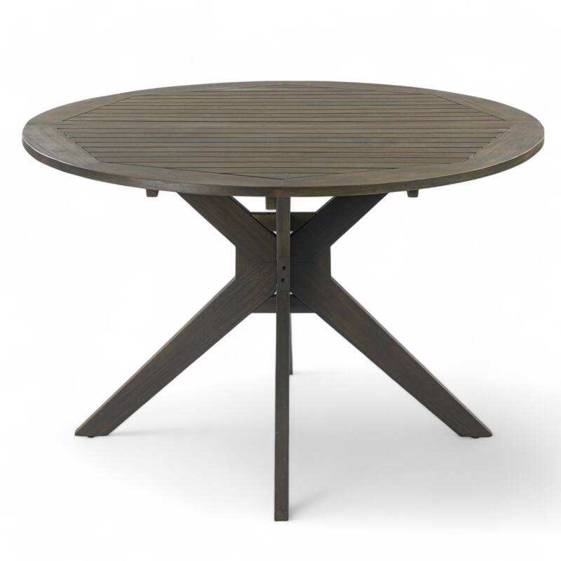 Stanford Outdoor Round Acacia Wood Dining Table with X Base, Gray Finish