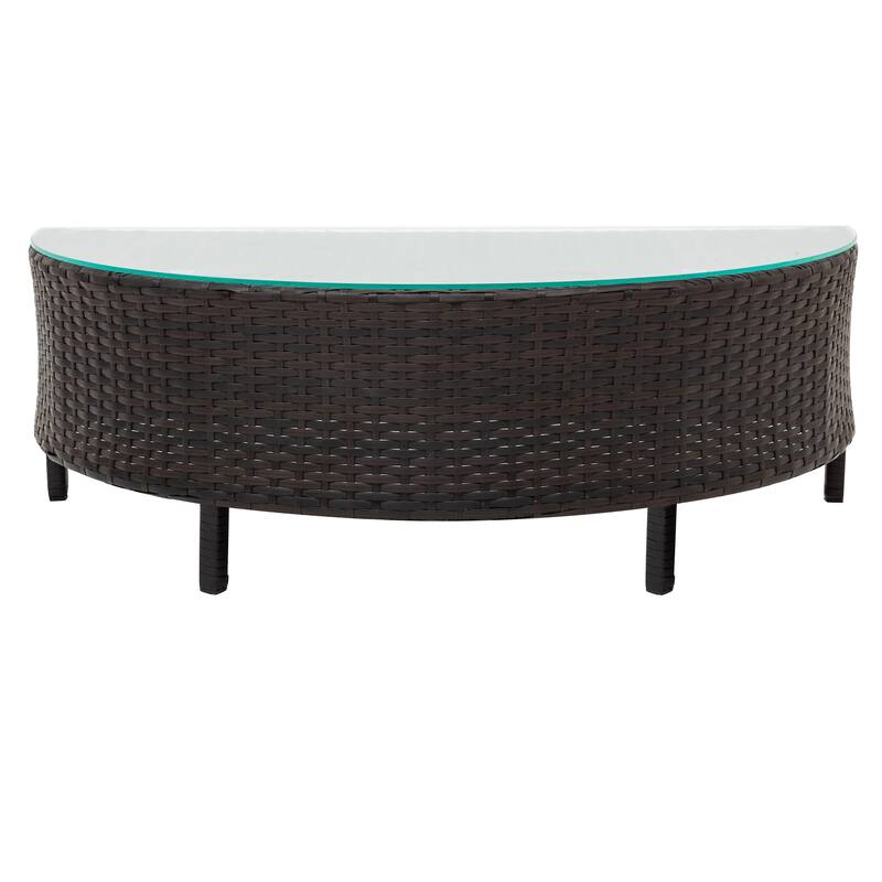 5-Piece Outdoor PE Rattan Sectional Sofa Set with Half-Moon Tempered Glass Table and Cushions