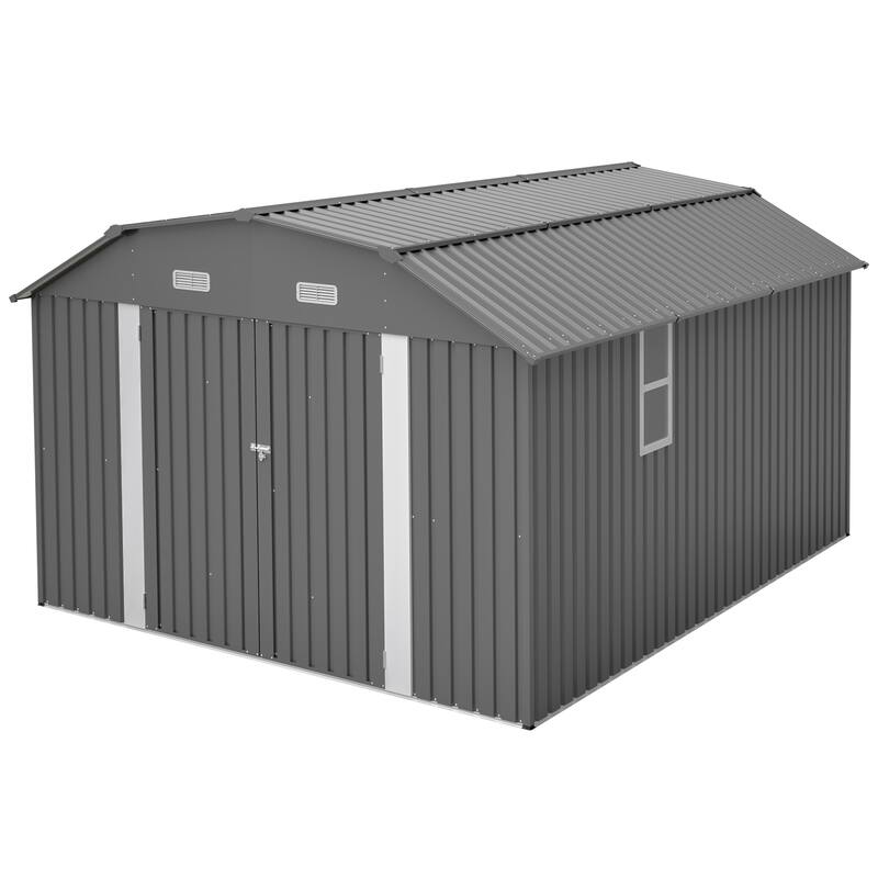 GDFStudio - Large Heavy Duty Rust-Resistant Metal Tool Shed Storage with Floor Frame & Lockable Doors for Easy Access