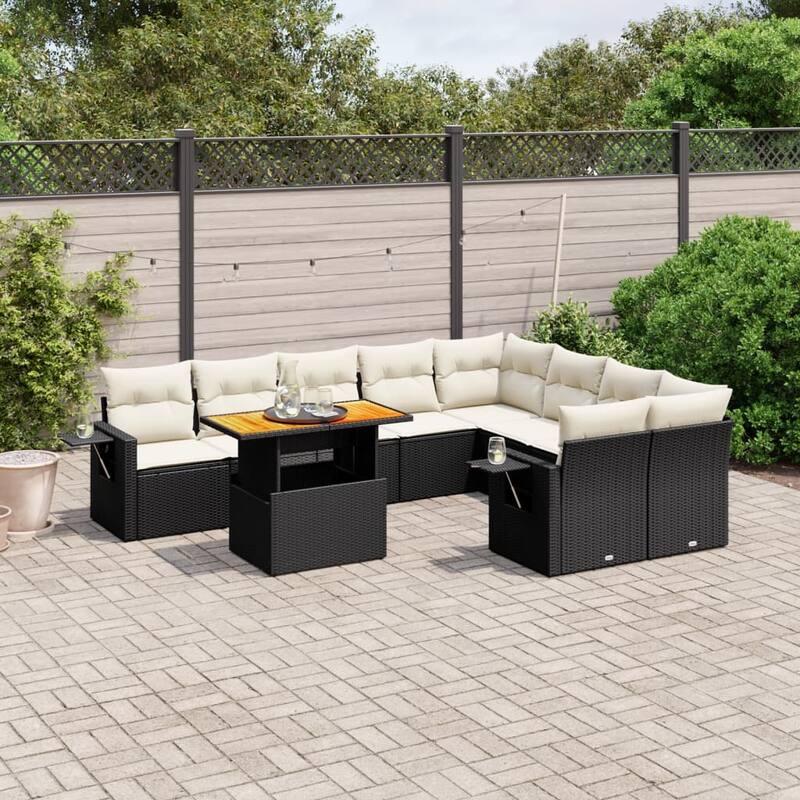 vidaXL Patio Sofa Set with Cushions Table and Sofa Sections 10 Piece Poly Rattan - 21.7 x 39.4 x 28.7