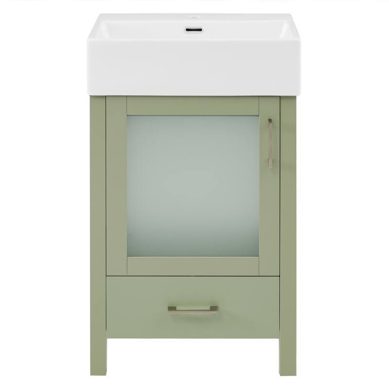 20-Inch Blue Bathroom Vanity with Ceramic Sink, Soft-Close Door & Ample Storage for Small Spaces - 15.16in L Solid Wood+MDF