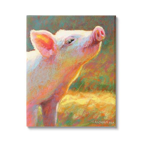 Stupell Industries Happy Pink Pig Sunny Farm Canvas Wall Art by Rita Kirkman
