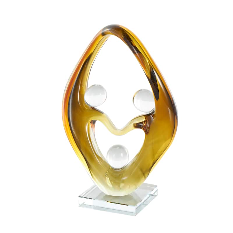 Orange Glass Curved Cutout Abstract Decorative Sculpture with 3 Small Orbs