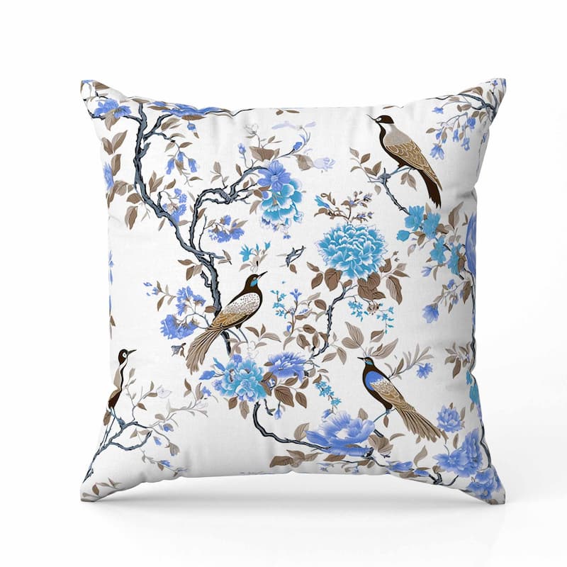 Flight of the Forest Faux Suede Reversible Throw Pillow White and Blue